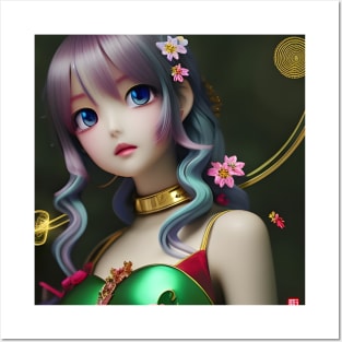 Beaux Animes Art  Manga Anime Girl with purple hair and flowers Design Posters and Art